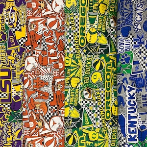 NCAA College University, Pop Art Prints.  LSU, Texas, Oregon, Kentucky.   All are 100% Cotton Fabric, New