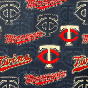 MLB Minnesota Twins Baseball, Dot “Large” Design, 100% Cotton Fabric.   Sold by the 1/4 Yard (9” x 44”) or 1/2 Yard (18” x 44”).  New