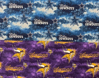 RARE NFL Dallas Cowboys or Minnesota Vikings Football, OOP (Out Of Print) Cloudy / Distressed Design, 100% Cotton Fabric, New