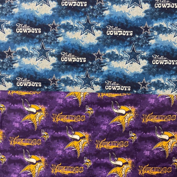 RARE NFL Dallas Cowboys or Minnesota Vikings Football, OOP (Out Of Print) Cloudy / Distressed Design, 100% Cotton Fabric, New