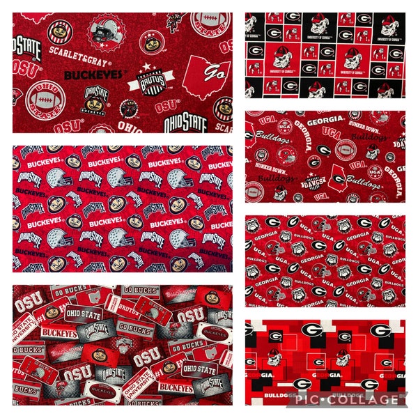 NCAA College University fabrics, Ohio State Buckeyes or Georgia Bulldogs, 100% Cotton Fabric, New
