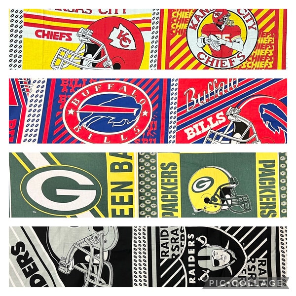 NFL Vintage 1990’s, Kansas City KC Chiefs, Buffalo Bills, Green Bay Packers, or Las Vegas Raiders Football, Pillow Panel Blocks, 100% Cotton