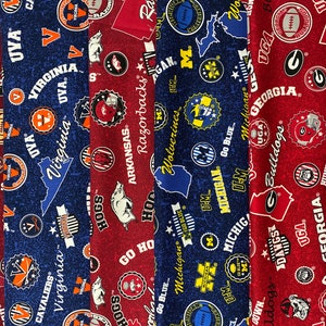 NCAA Home State Prints, University College, 6 of 12 Designs, 100% Cotton Fabric.  Sold by the 1/4 Yard (9” x 42”) or 1/2 Yard (18” x 42) New
