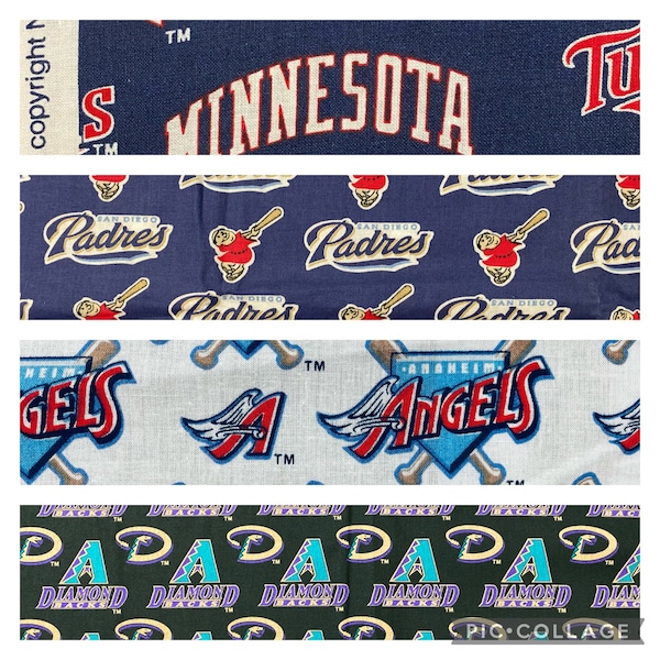 MLB RARE Vintage Minnesota Twins, SD San Diego Padres, Anaheim Angels, or Arizona Diamondbacks Baseball, 100% Cotton Fabric, Remnants, New