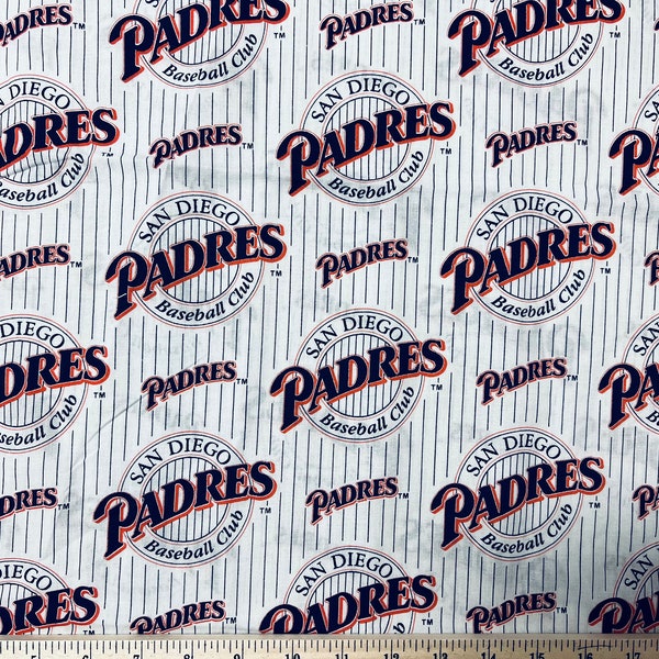 Rare Vintage MLB SD San Diego Padres Baseball, Year 2000, White with Pinstripes, 100% Cotton Fabric, 58 Inches Width, New