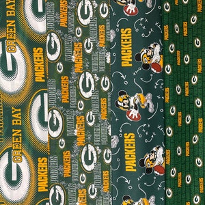 NFL GB Green Bay Packers Football, 4 Patterns / Designs, 100% Cotton Fabric, 1/4 Yard (9” x 44”/57”) or 1/2 Yard (18” x 44”/57”) New
