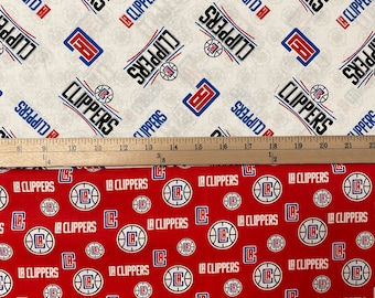 NBA LA Los Angeles Clippers Basketball, White or Red, 100% Cotton Fabric.  Sold by the 1/4 Yard (9” x 44”) or 1/2 Yard (18” x 44”) New