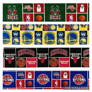 NBA Milwaukee, Golden State, Chicago, or Detroit Basketball, Blocks / Patch, 100% Cotton Fabric, 1/4 Yard (9”x43”) or 1/2 Yard (18”x43”) New