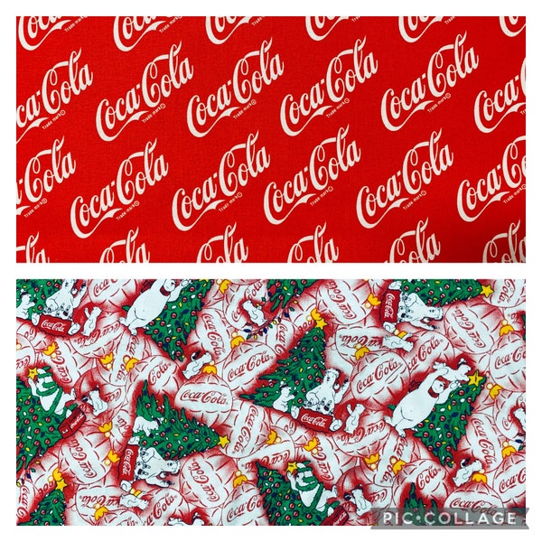 Coca Cola Coke (44” Width) or RARE Vintage Coca Cola Coke Christmas by Spectrix (42” Width), both are 100% Cotton Fabric, New
