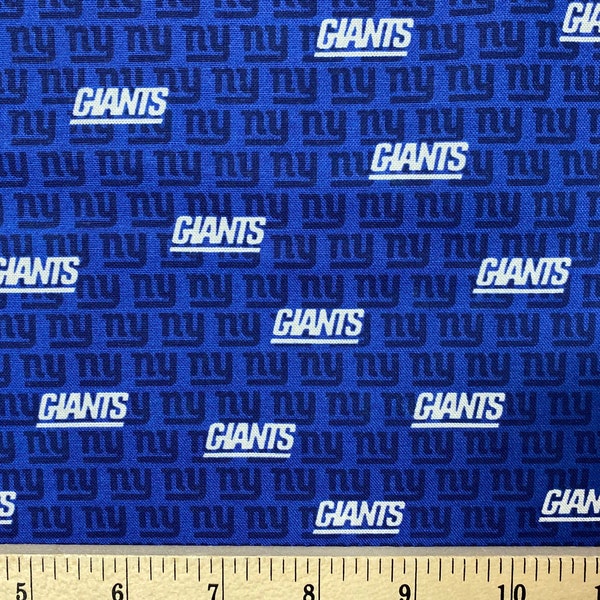 NFL NYG New York Giants Football, MINI Print, 100% Cotton Fabric.   Sold by the 1/4 Yard (9” x 43”) or 1/2 Yard (18” x 43”).  New