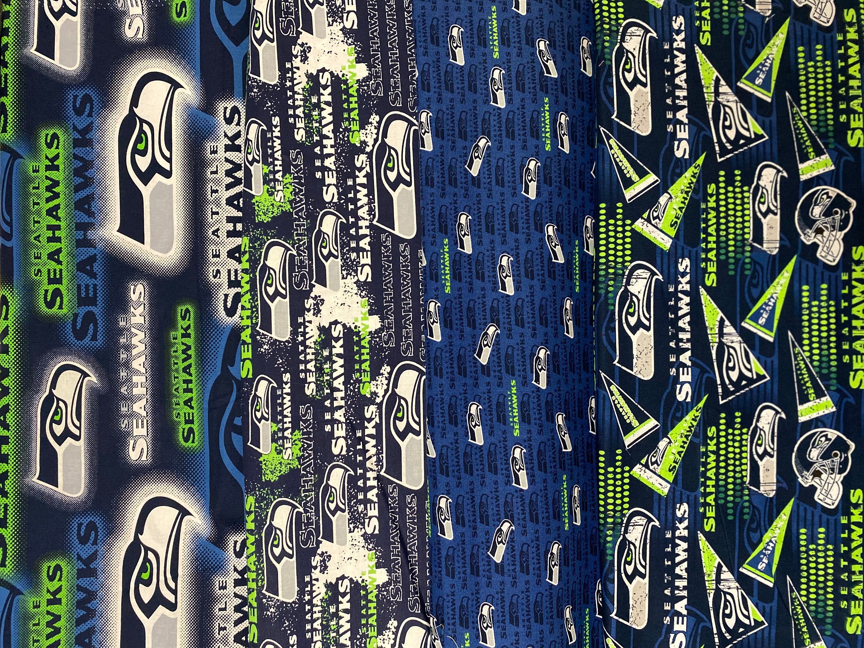 Seahwk Pattern NFL Seattle Seahawks Football, 4 Patterns / Designs, 100% Cotton Fabric ...