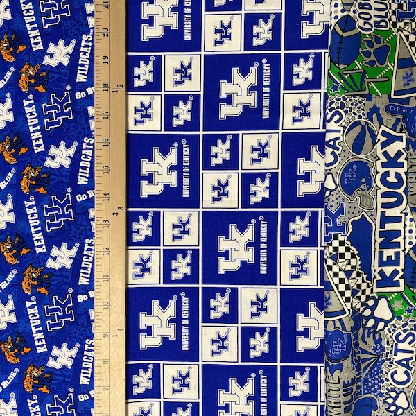 University Of Kentucky Wildcats, NCAA College, 3 Designs, 100% Cotton Fabric, New