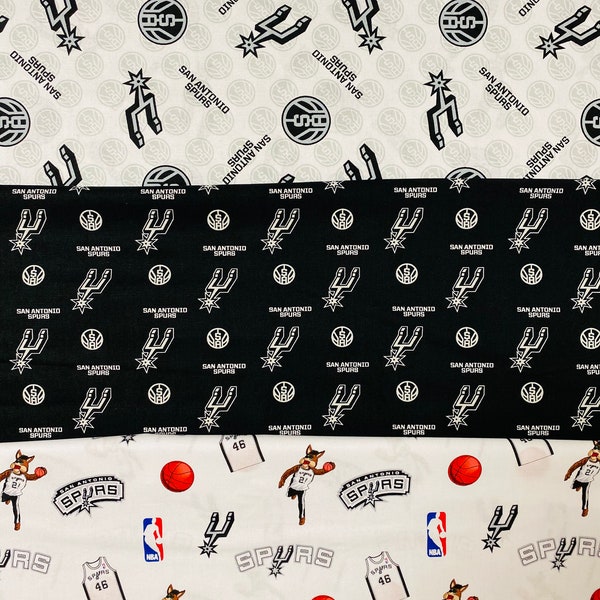 NBA SA San Antonio Spurs Basketball, 3 Patterns / Designs, 100% Cotton Fabric.   Widths are 43”.   New