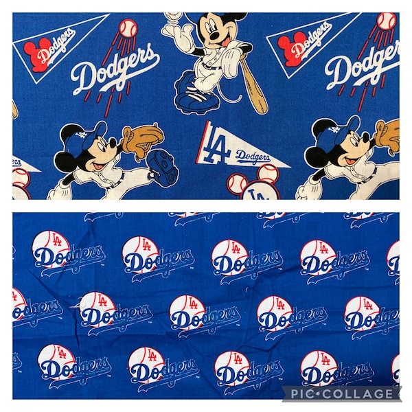 MLB Super RARE LA Los Angeles Dodgers Baseball, 2018 Mickey Mouse Design or Vintage, 100% Cotton Fabric, New