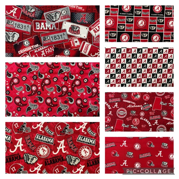 NCAA College University fabrics, Alabama Crimson Tide, 100% Cotton Fabric, New