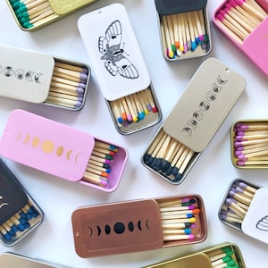 MATCHES | Mini Matchstick Tin | Striker on bottom | Candle Accessories | Colored Safety Matches