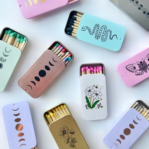 MATCHES | Mini Matchstick Tin | Striker on bottom | Candle Accessories | Colored Safety Matches