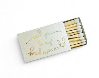 Bridesmaid Matches | Matchboxes | Matches | Party Favors | Gold Holographic Foil Stamped Matches