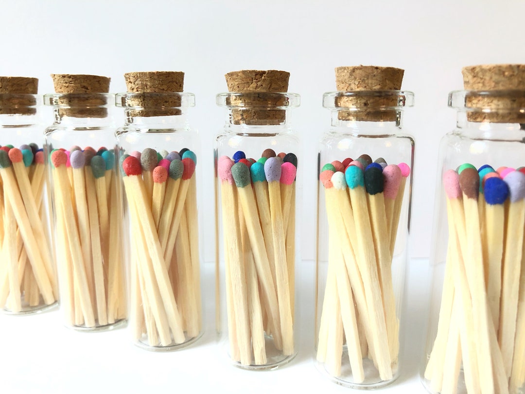 RAINBOW MATCH JARS Matchstick Jar Strike on Bottle Glass Vial Colored Safety Matches Etsy
