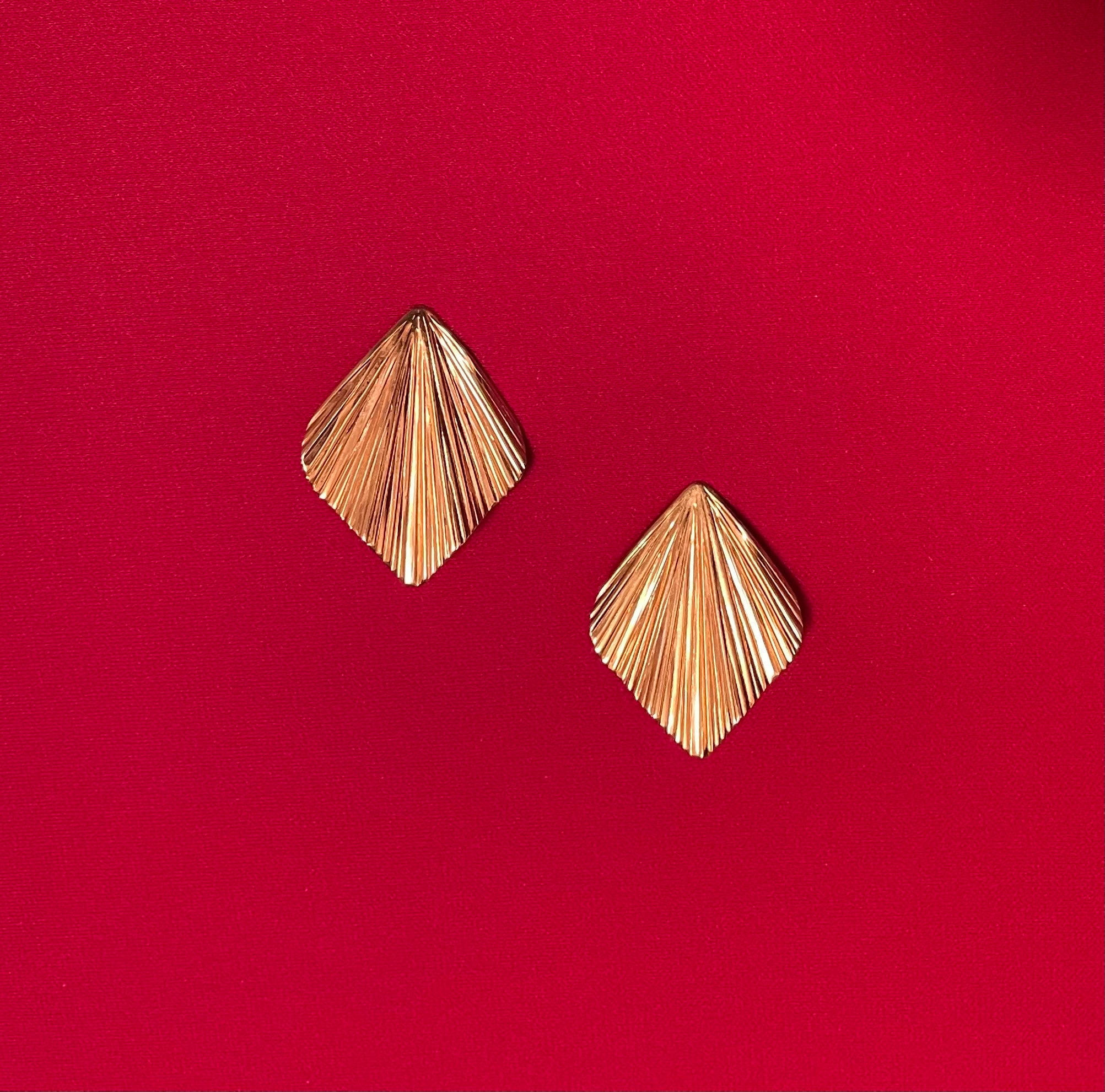 Fan Shaped Gold Tone Clip on Earrings Etsy