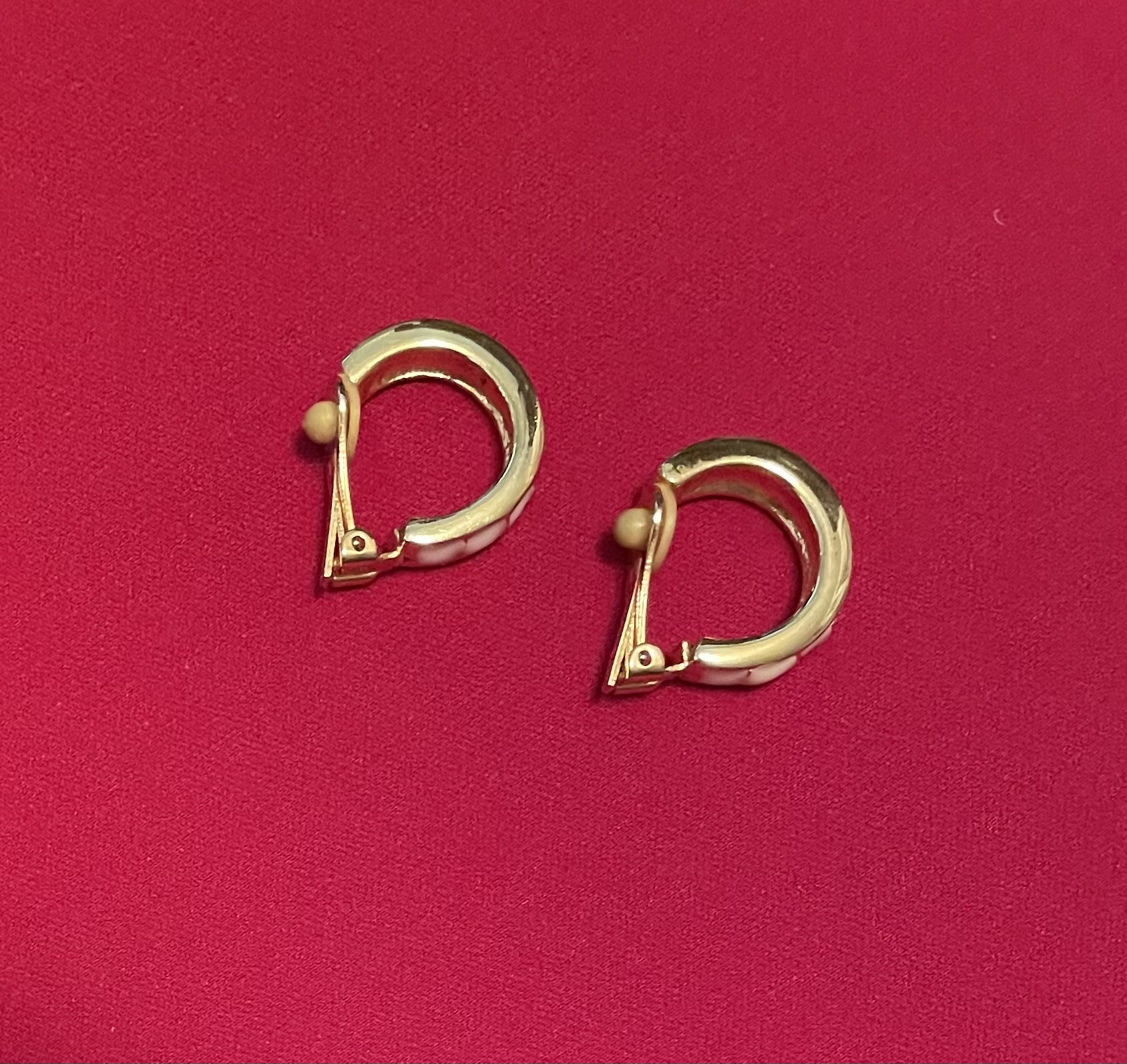 Gold Clip on Hoop Earrings With White Enamle Pannels Etsy UK