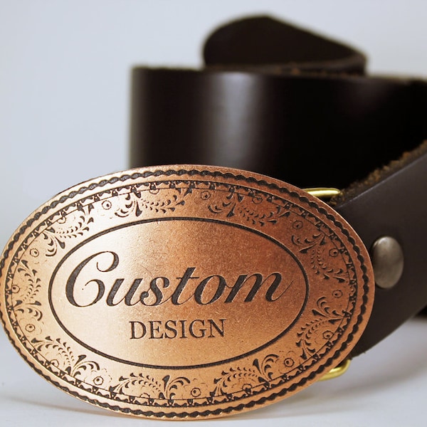 DISEÑA TU PROPIA hebilla de cinturón personalizada - Metal macizo - Cobre, latón, alpaca. ¡Entrega rápida!