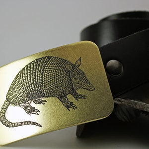 Armadillo TEXAS Belt Buckle -SOLID METAL- Choose Copper, Brass, Nickel Silver