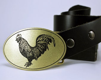 Rooster Chicken Belt Buckle -SOLID METAL- Choose Copper, Brass, Nickel Silver