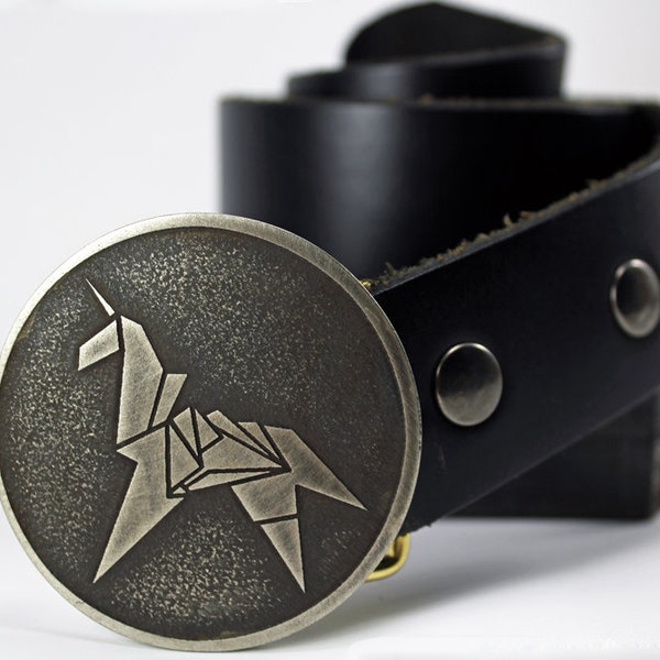 Origami Unicorn Belt Buckle -SOLID METAL- Choose Copper, Brass, Nickel Silver