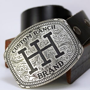 CUSTOM RANCH BRAND Belt Buckle Solid Metal Copper, Brass, Nickel Silver Fast Delivery image 1