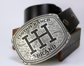 CUSTOM RANCH BRAND Belt Buckle- Solid Metal- Copper, Brass, Nickel Silver !!Fast Delivery!!