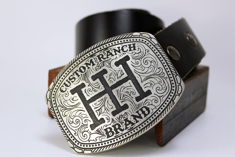 CUSTOM RANCH BRAND Belt Buckle Solid Metal Copper, Brass, Nickel Silver Fast Delivery image 1