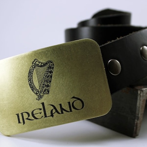 Ireland IRISH Pride Belt Buckle -SOLID METAL- Choose Copper, Brass, Nickel Silver