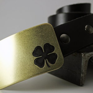 Four Leaf Clover IRISH Belt Buckle -SOLID METAL- Choose Copper, Brass, Nickel Silver