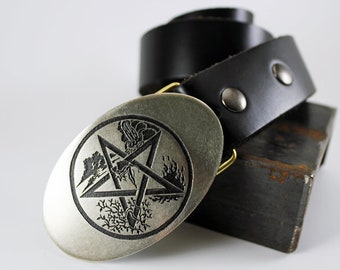 Wiccan Pentacle Belt Buckle -SOLID METAL- Choose Copper, Brass, Nickel Silver