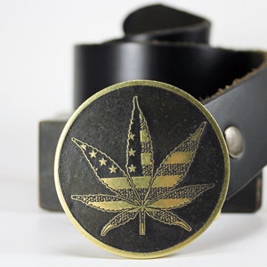 Pot Leaf Marijuana Belt Buckle -SOLID METAL- Choose Copper, Brass, Nickel Silver
