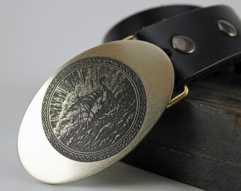 Viking Ship KNARR Belt Buckle -SOLID METAL- Choose Copper, Brass, Nickel Silver