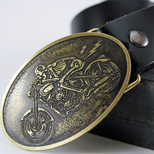 Skeleton Biker Belt Buckle -SOLID METAL- Choose Copper, Brass, Nickel Silver