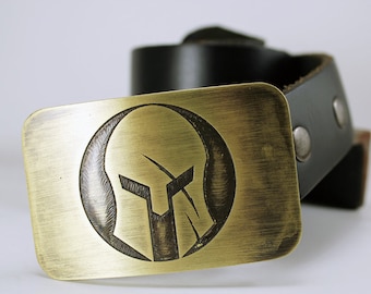 Greek SPARTAN Belt Buckle -SOLID METAL- Choose Copper, Brass, Nickel Silver