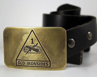 1st Armored Division US Army Belt Buckle -SOLID METAL- Choose Copper, Brass, Nickel Silver Old Ironsides