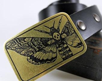 Death's-Head Hawkmoth Belt Buckle -SOLID METAL- Choose Copper, Brass, Nickel Silver