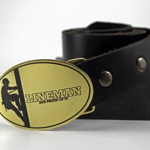 Lineman Belt Buckle -SOLID METAL- Choose Copper, Brass, Nickel Silver