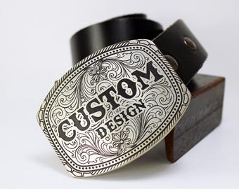 DESIGN YOUR OWN Custom Belt Buckle- Solid Metal- Copper, Brass