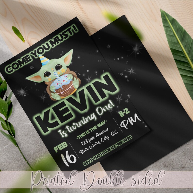 Custom Printed and cut Baby Yoda Birthday Invitations Yoda Birthday InvitationsPRINTSCute KidsFree Shipping
