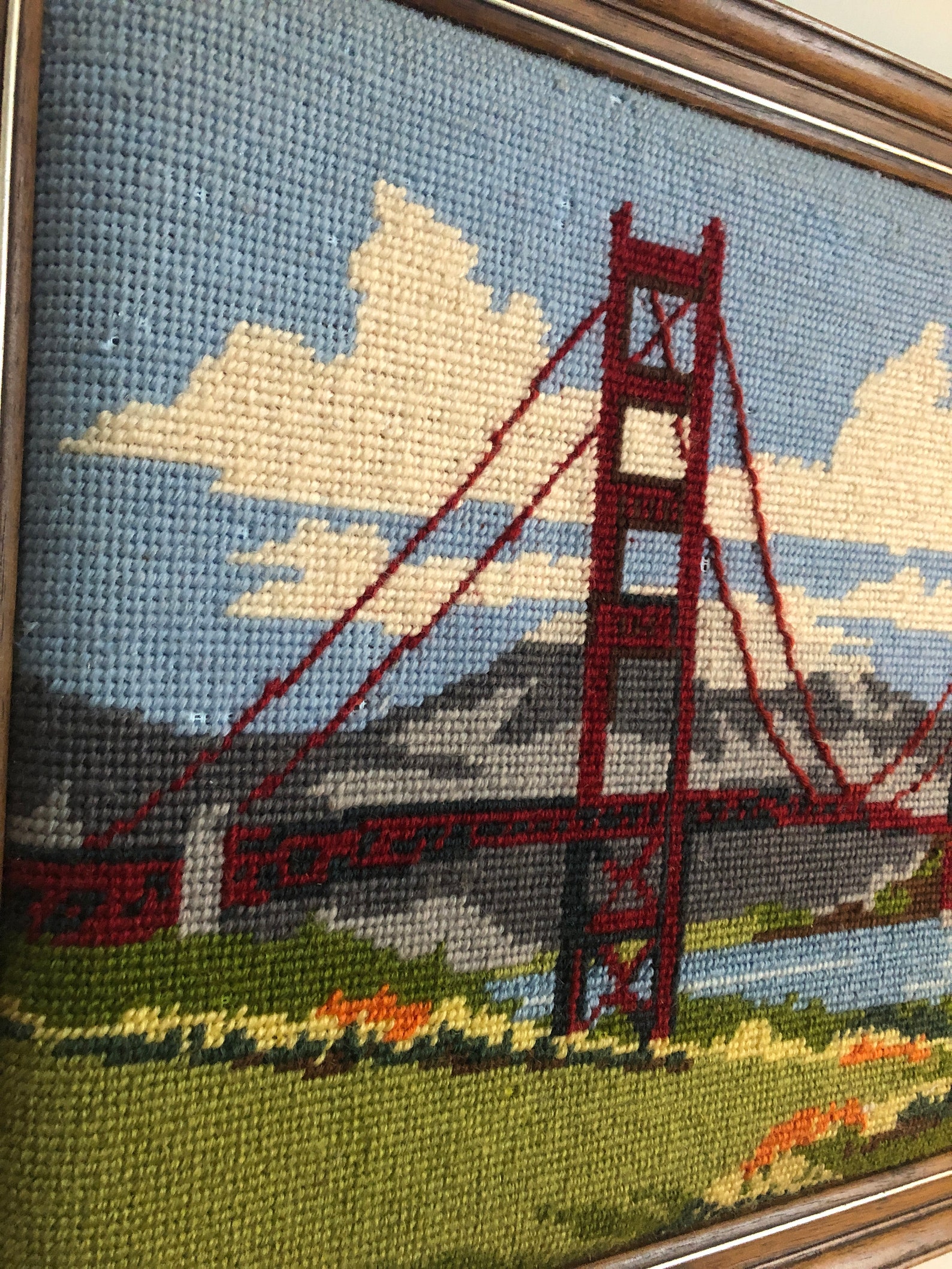 Vintage Golden Gate Bridge Needlepoint Framed | Etsy