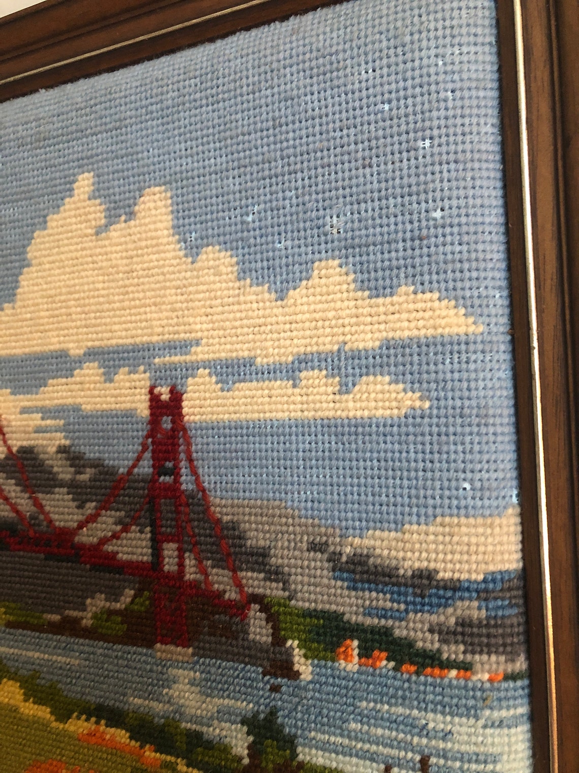 Vintage Golden Gate Bridge Needlepoint Framed | Etsy