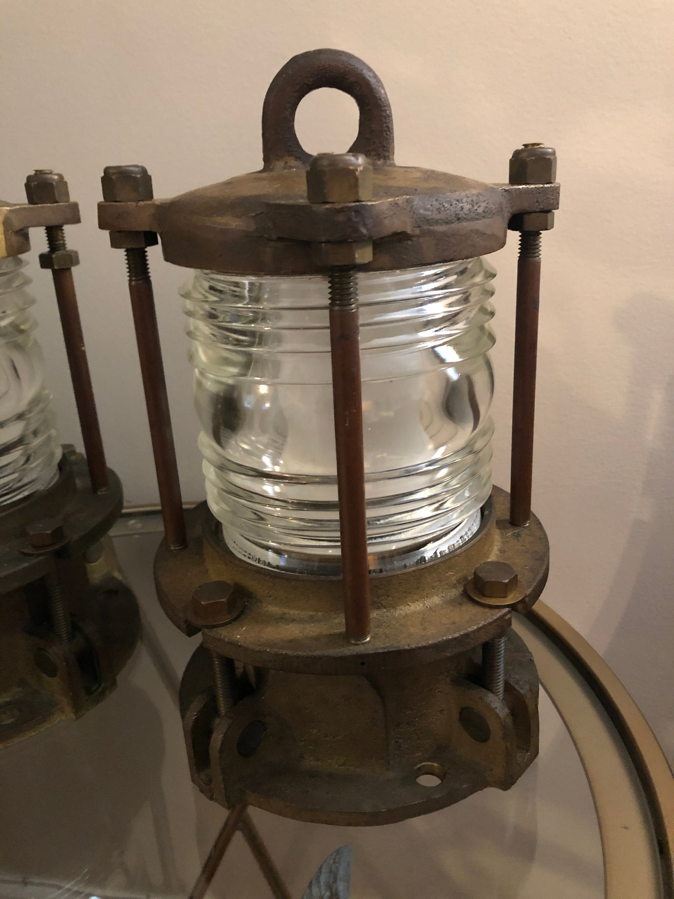 Antique Vintage Brass Ship Lantern Pair Fresnel Lens 4335 Etsy