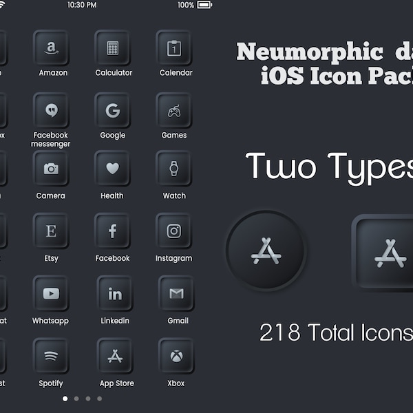 iOS 17 Minimalistic Dark Themed Neumorphic App Icon Bundle, 3d Effect Designer iOS Icon Pack, Elegant iOS Icon Pack, iPhone 15 Pro