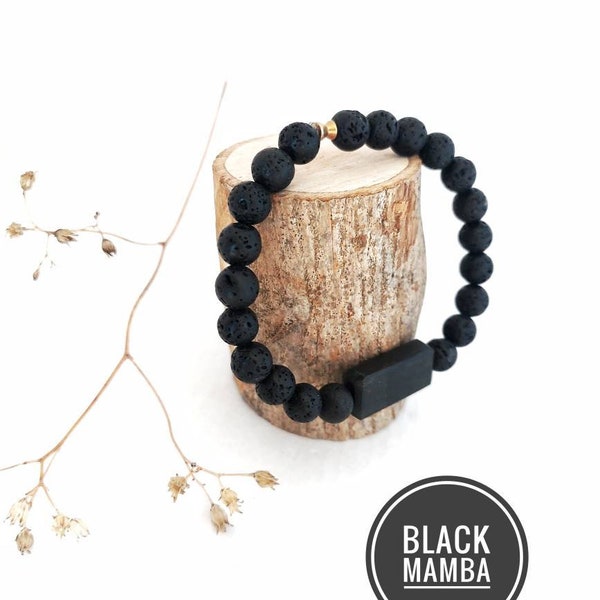 Bracelet Black Mamba pierre de lave et ébène noir