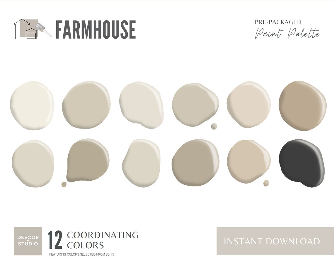 Behr Farmhouse Paint Color Palette Rustic Interior Paint Etsy